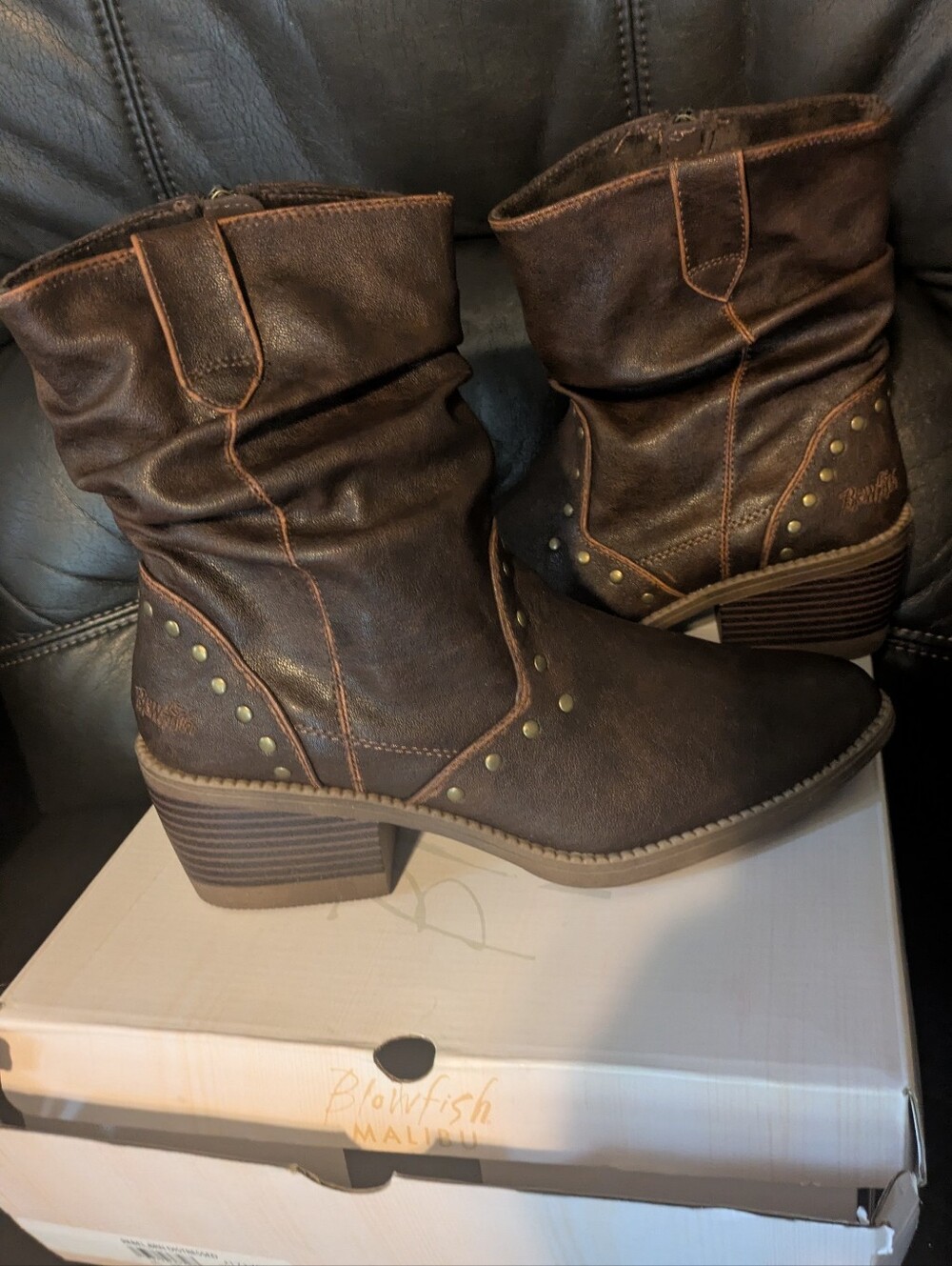 NEW Blowfish Malibu Women’s Size 9 Brown Studded Slouch Western Boots